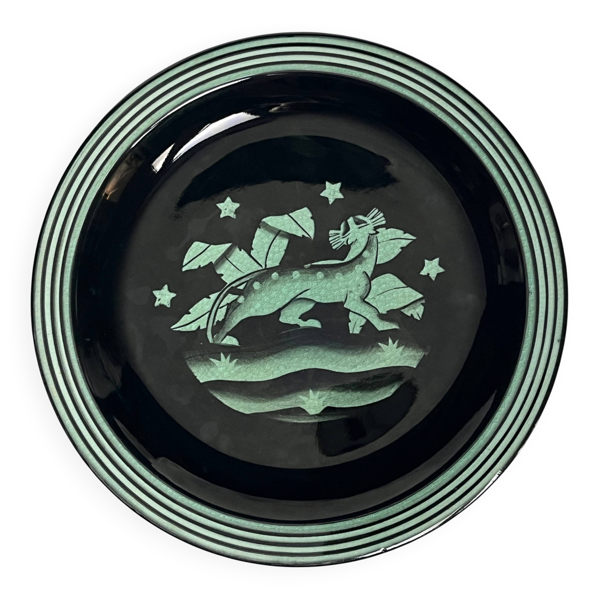 Collection, Art Deco Panther plate by Ilse Claesson, Sweden, early 20th century