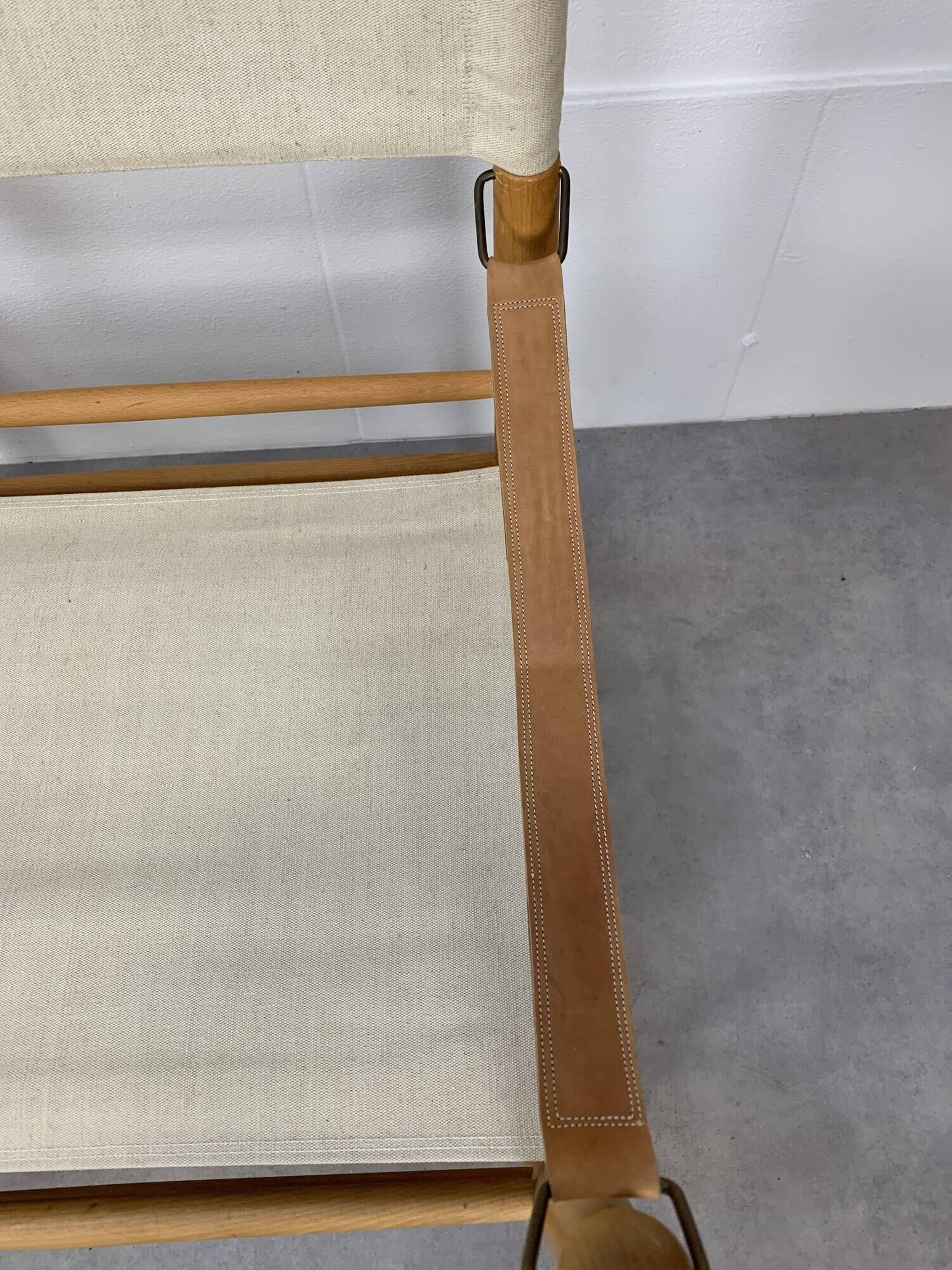 Pair of safari armchairs canvas and leather stretched