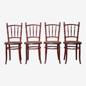 4 Fischel chairs, bistro chairs, wooden chairs with caning, antique chair, 20's