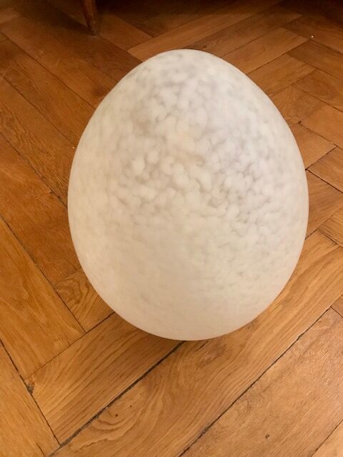 Egg lamp speckled white glass