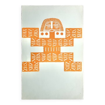 Original Pre-Columbian print, Aztecs Colombia folk 60s