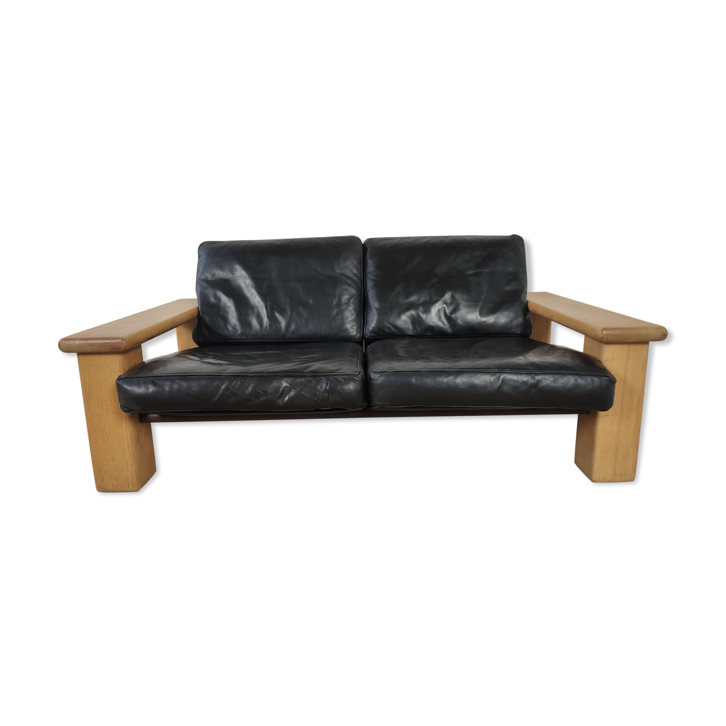 Walter Knoll leather sofa in leather and light oak, 1980