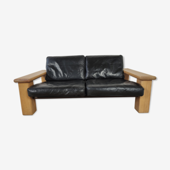 Canapé cuir de Walter Knoll en cuir et chêne clair, 1980