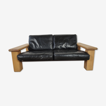 Walter Knoll leather sofa in leather and light oak, 1980