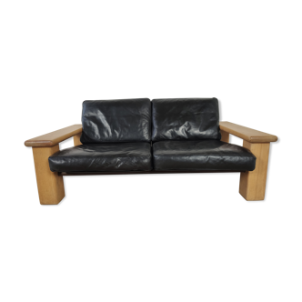 Walter Knoll leather sofa in leather and light oak, 1980