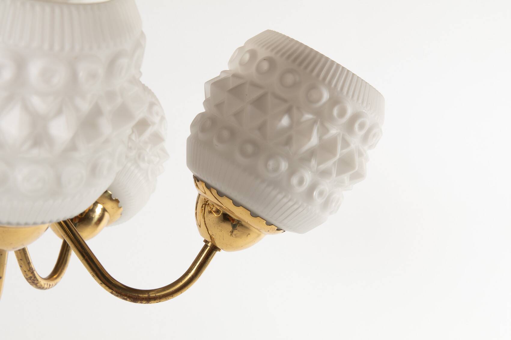 White crystal shades brass ceiling lamp, Sweden 1950’s