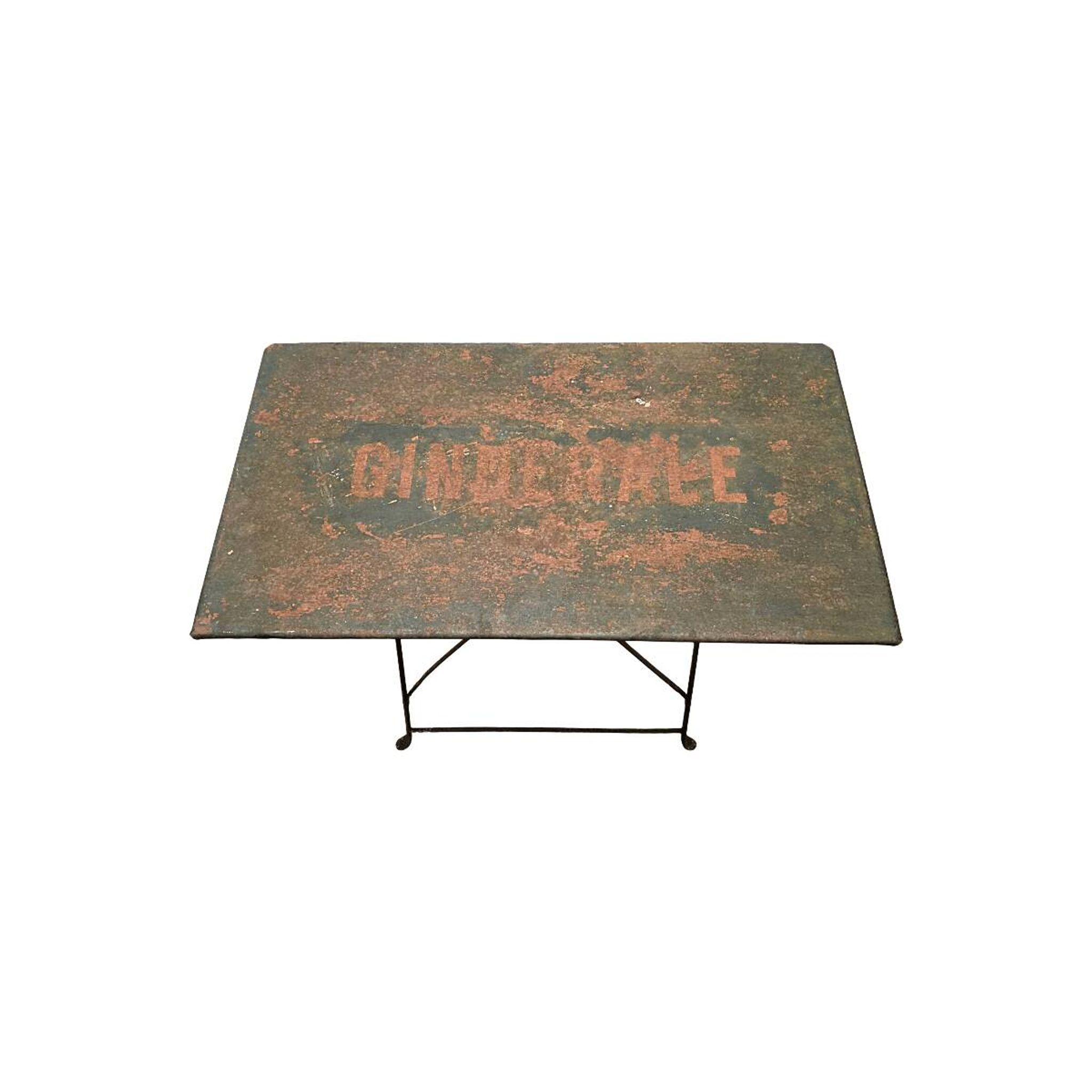 Table pliante bistro en métal ancien, première moitié des années 1900