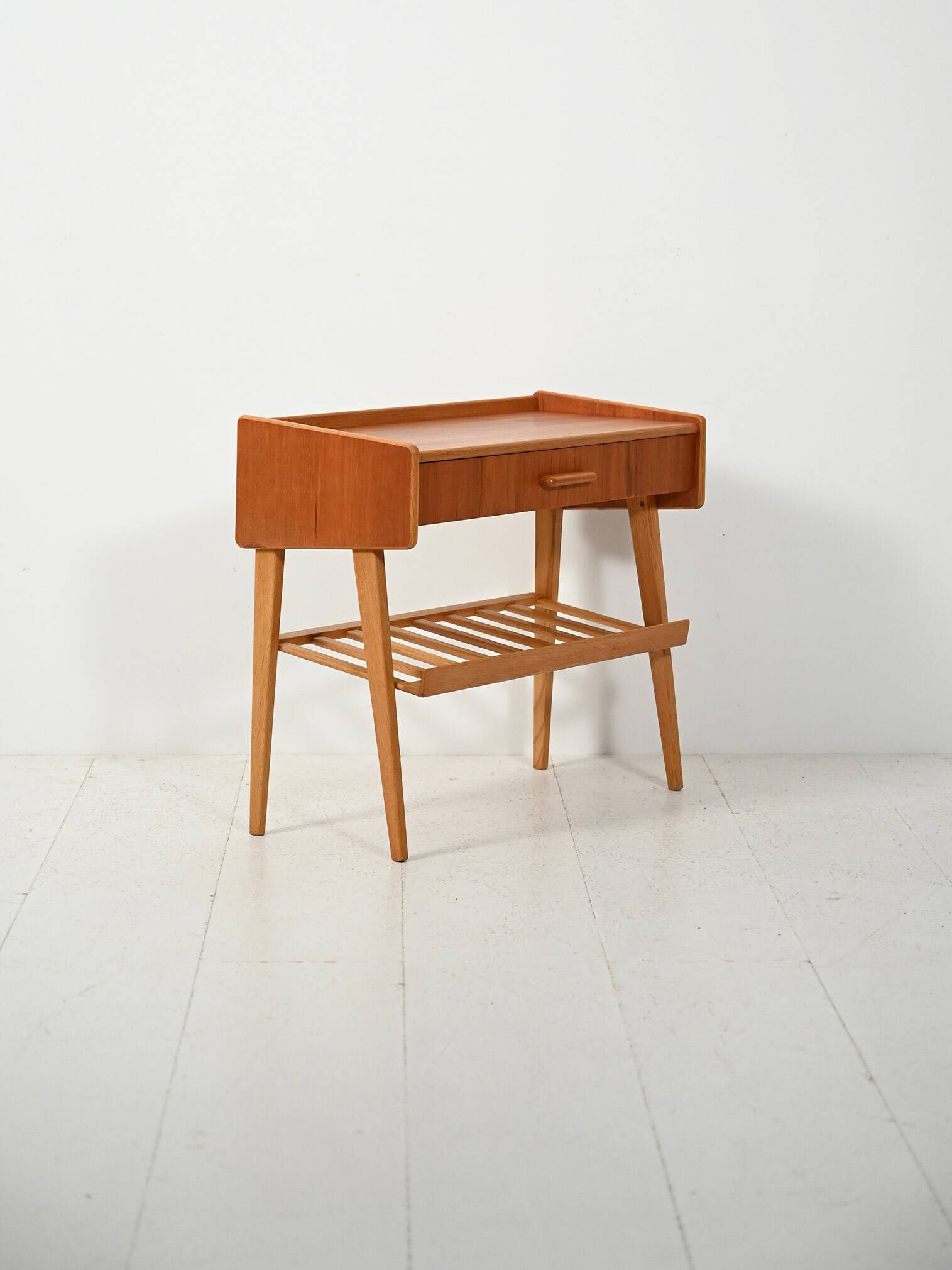 Scandinavian bedside table with drawer and magazine rack