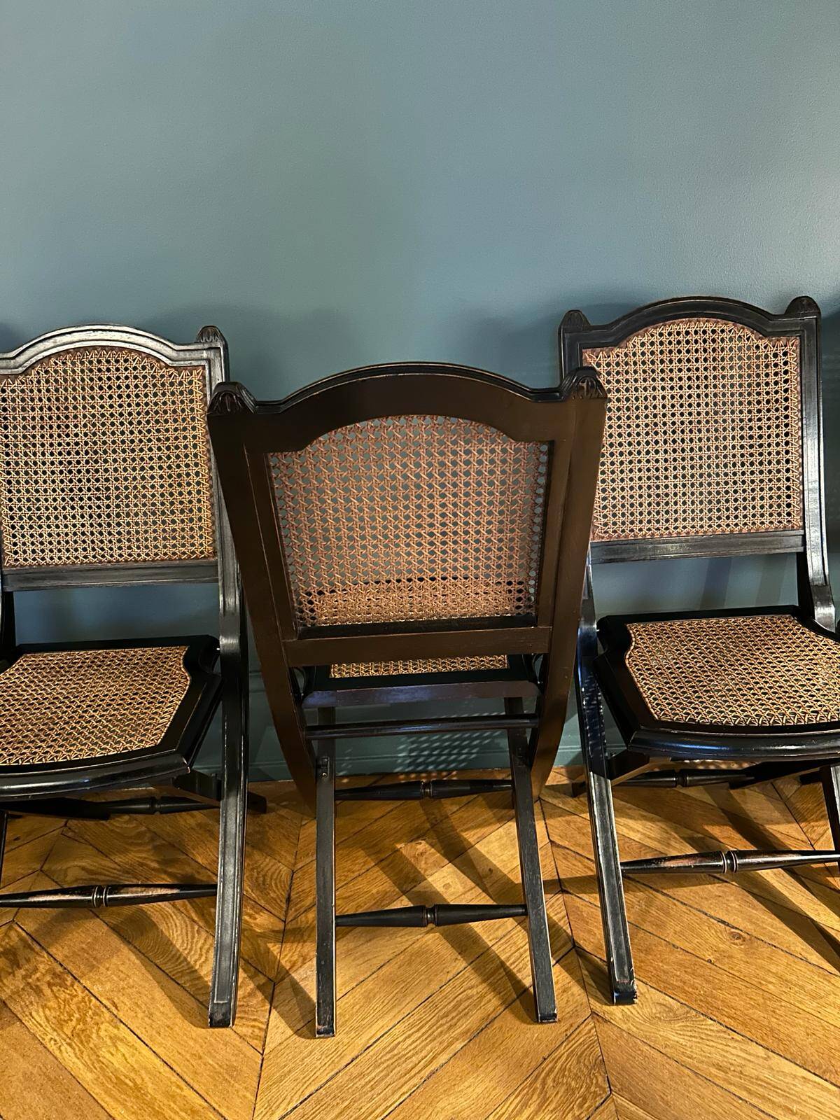 Set of 6 Roche Bobois folding chairs cannage dining room