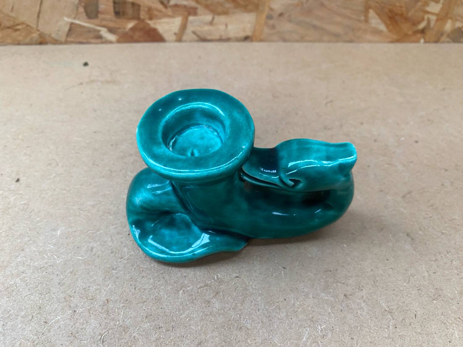 Antique vintage green ceramic candle holder