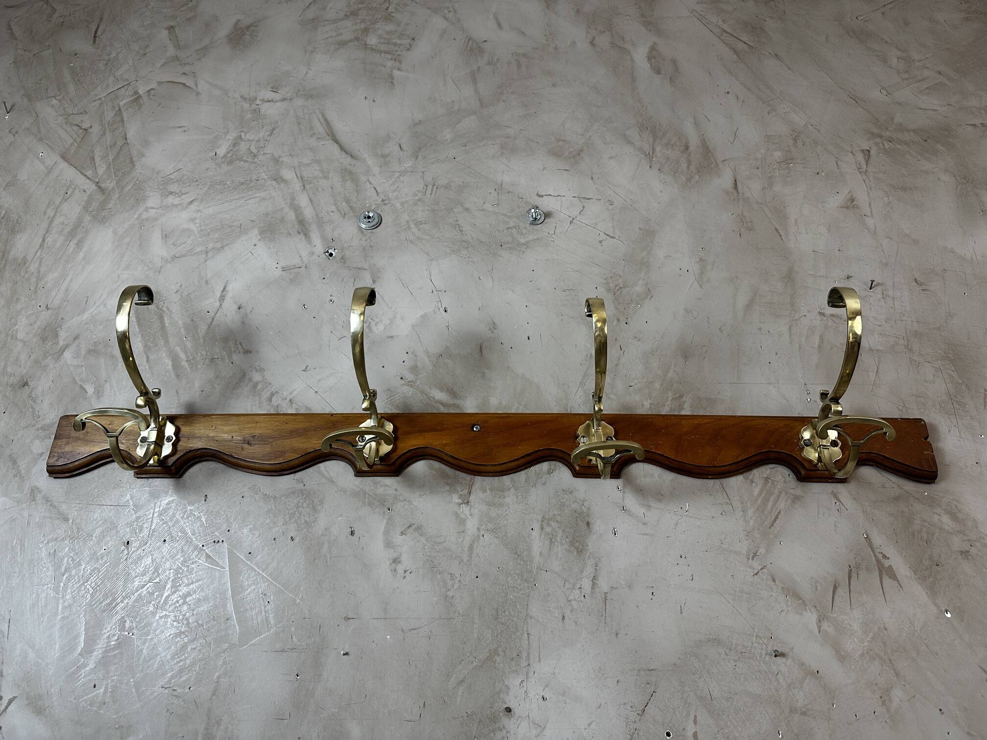 Wood and brass coat hook
