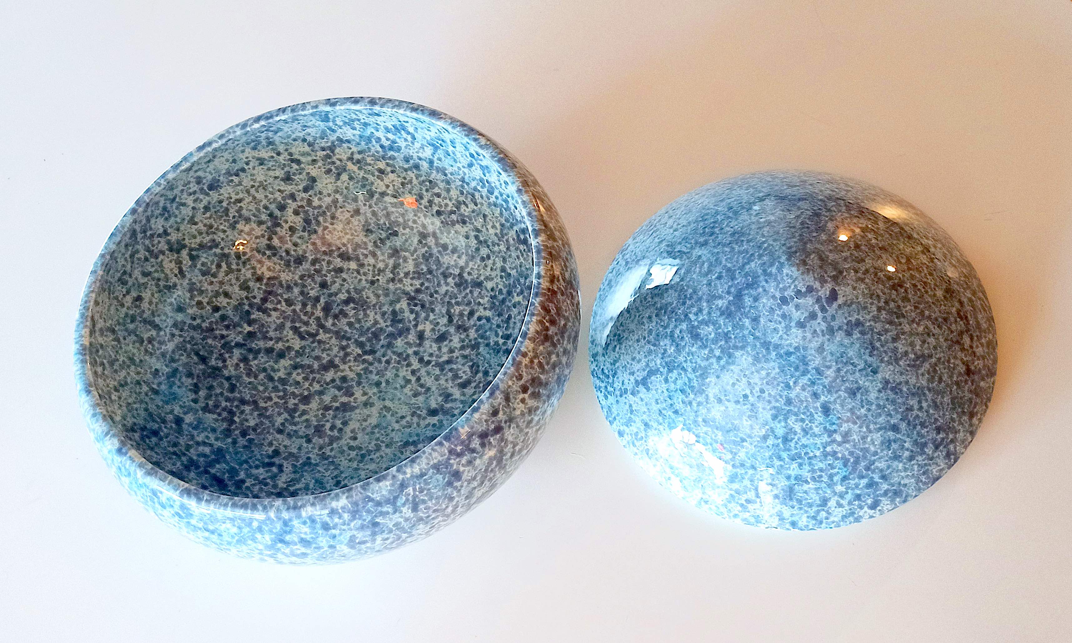 Large blue glazed ceramic biscuit jar Diameter 32.5 cm