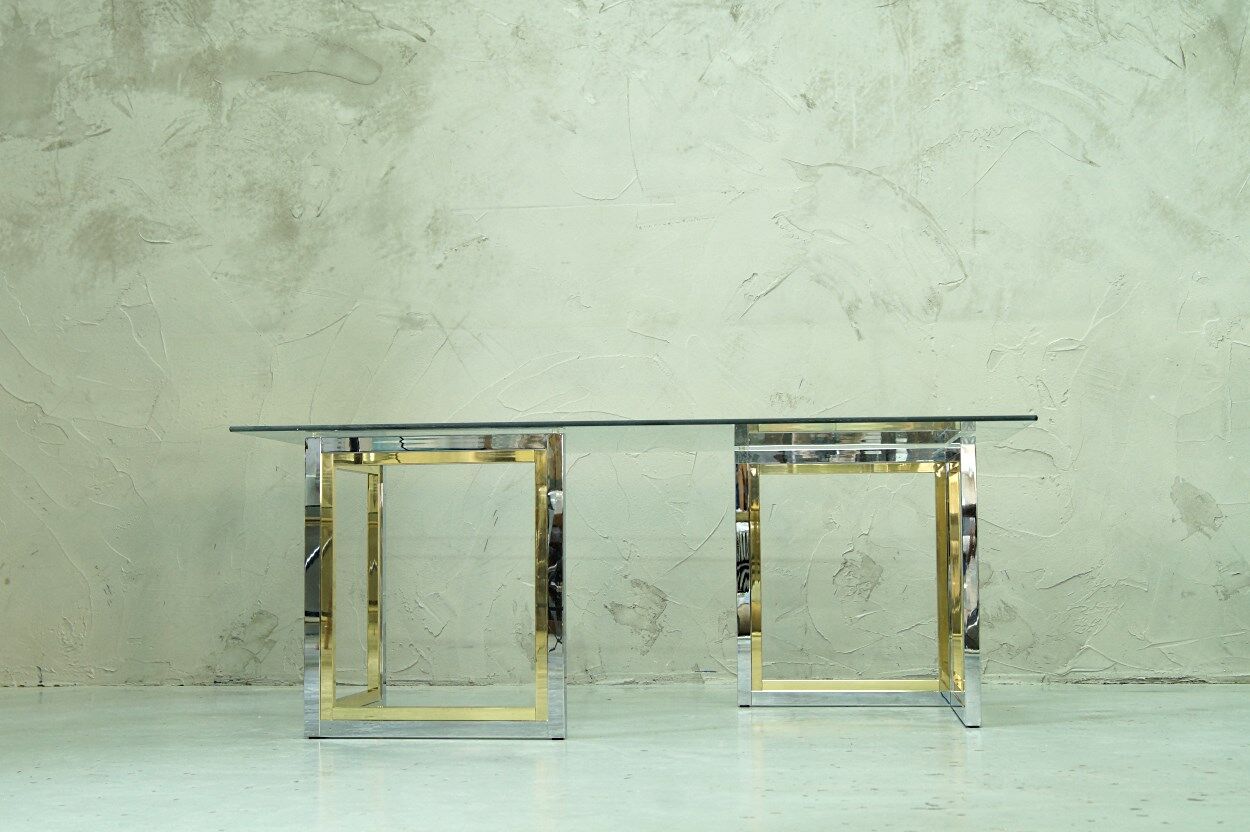 Italian modern brass and chrome coffee table, 1970