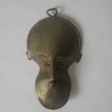 Brass mask wall sculpture tribal decorative object African art handmade vintage