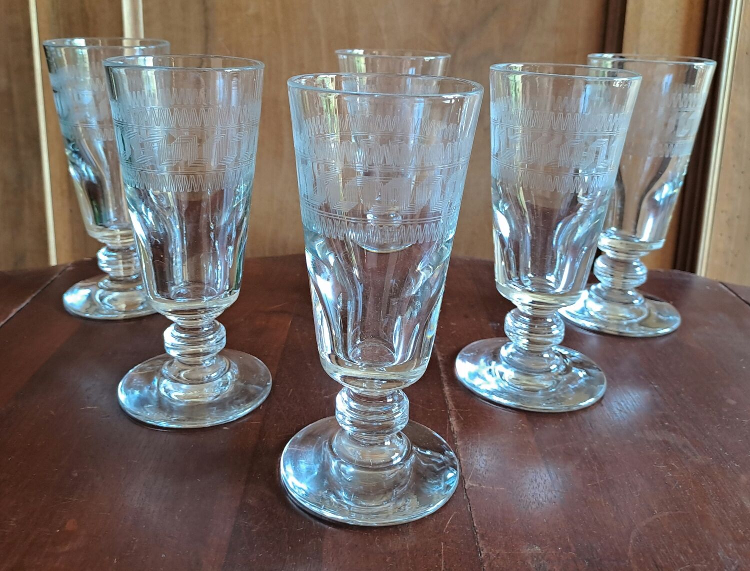 6 coffee glasses Greek engraving framed XIX th