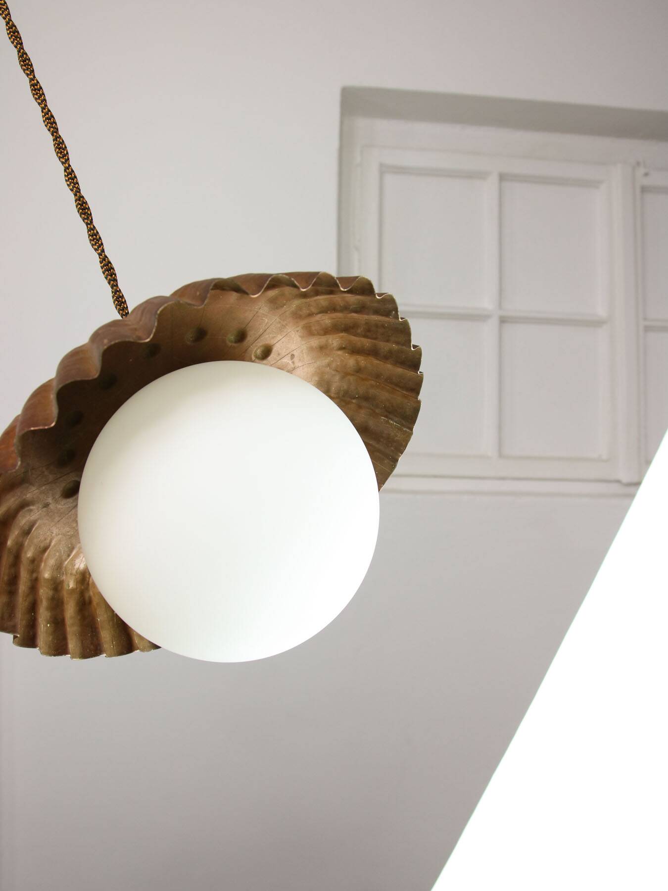 Mid-Century Italian Copper and Opaline Pendant Lamp