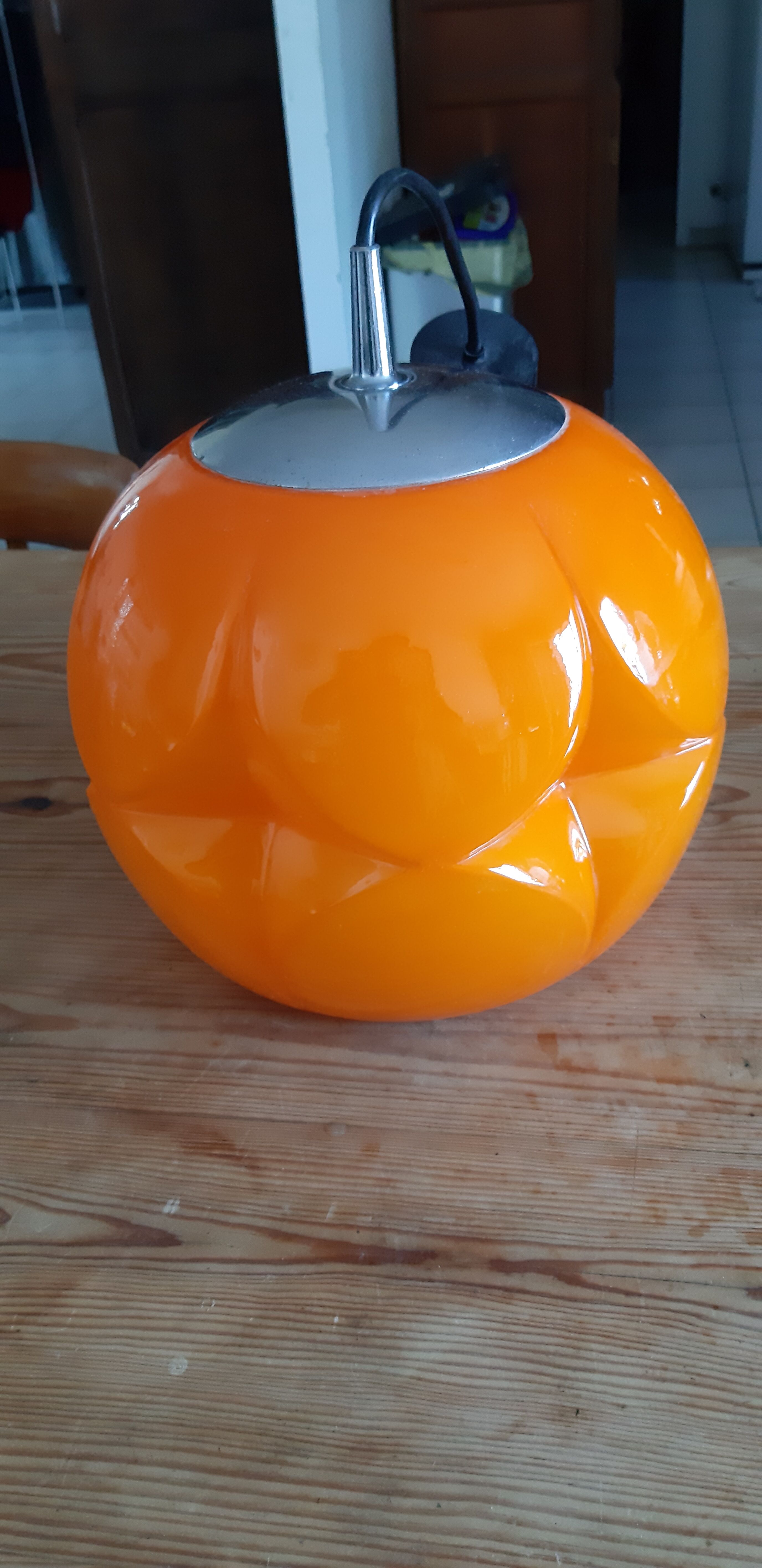 Vintage Putzler pendant lamp in Orange and White Opaline