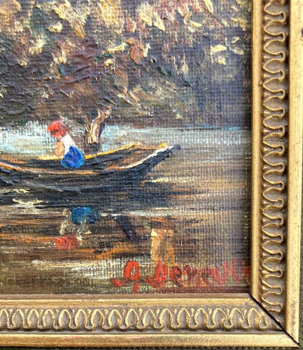 Tableau ancien - La jeune fille au bas de  la cascade - cadre doré