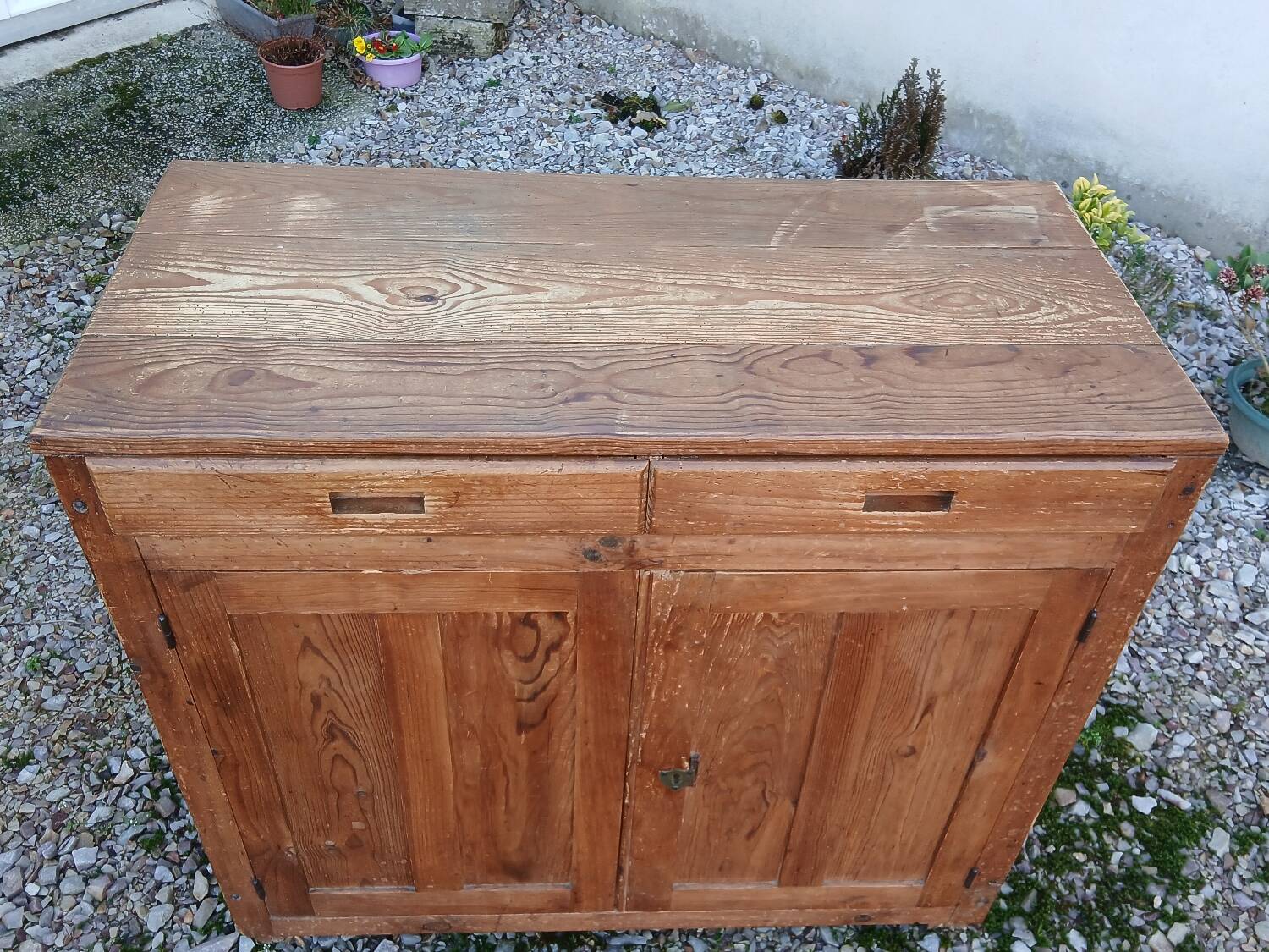 Vintage Parisian buffet in raw wood - 2 doors, 2 drawers