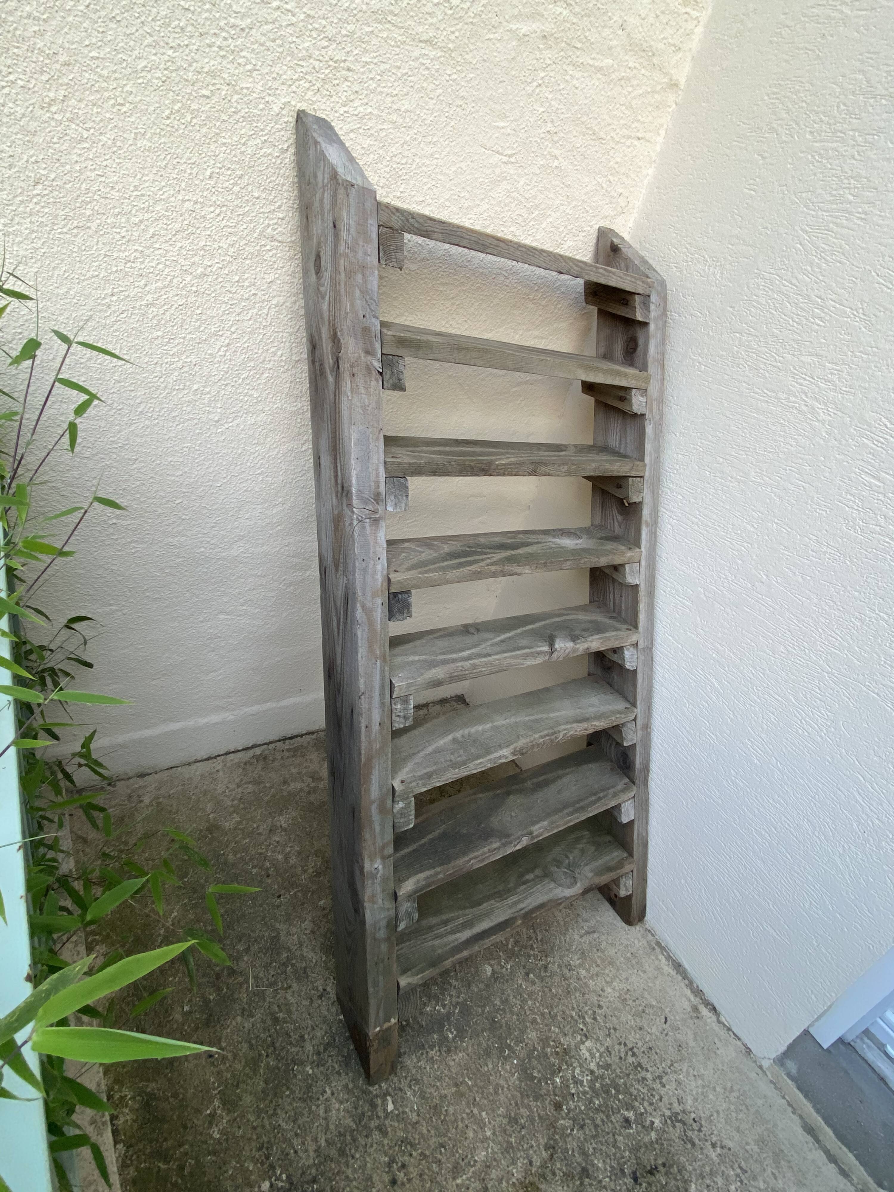 Workshop staircase in vintage raw wood