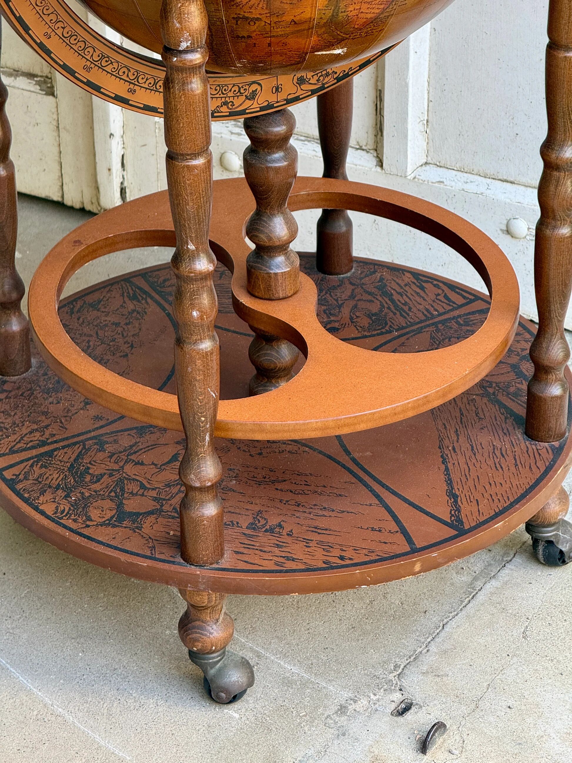 Globe bar on wheels with a rotating tray