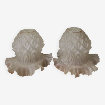Set of 2 globes of vintage opaque molded glass lamps