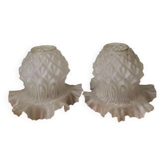 Set of 2 globes of vintage opaque molded glass lamps