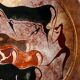 Ancient bowl inspired by parietal or rock art, hand-painted.