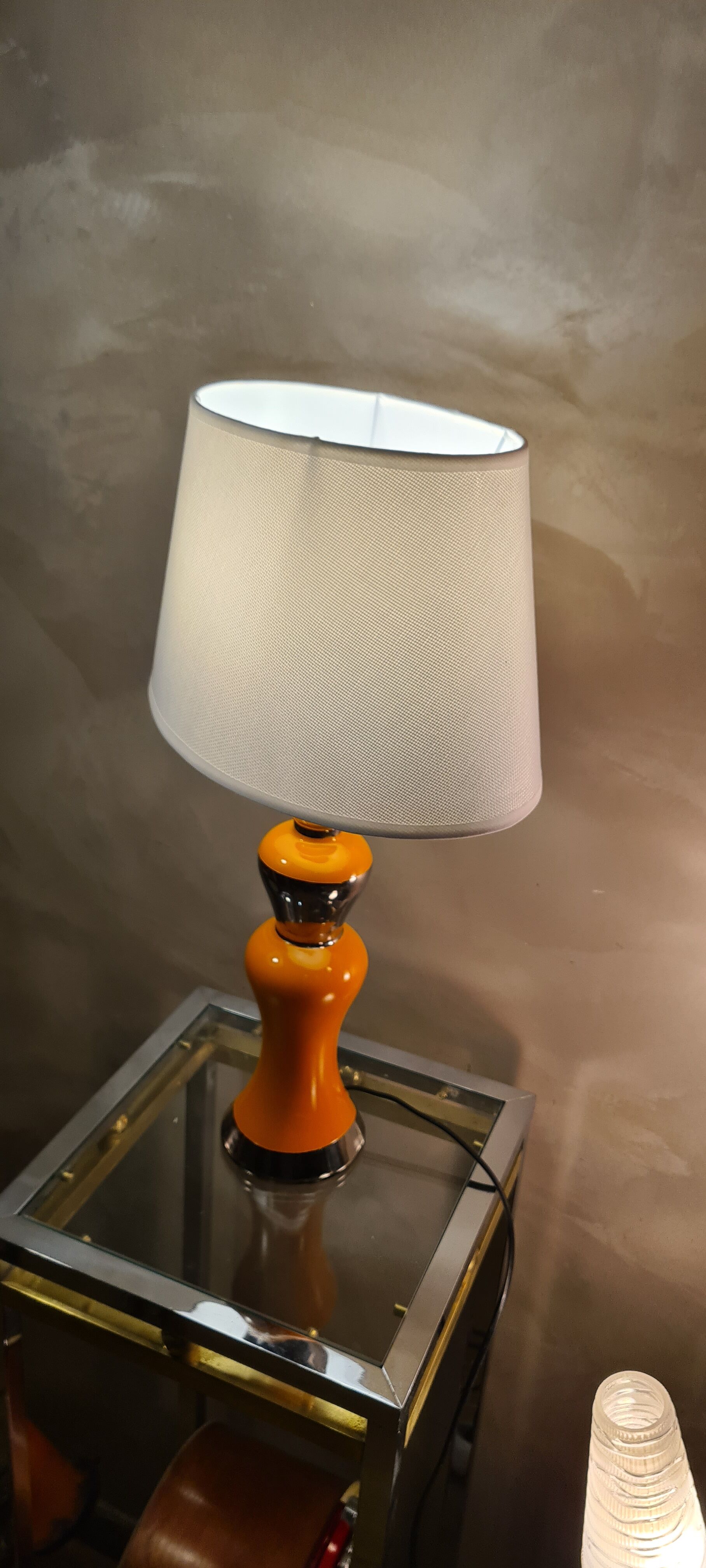 large lamp in ceramic silver and orange varnished