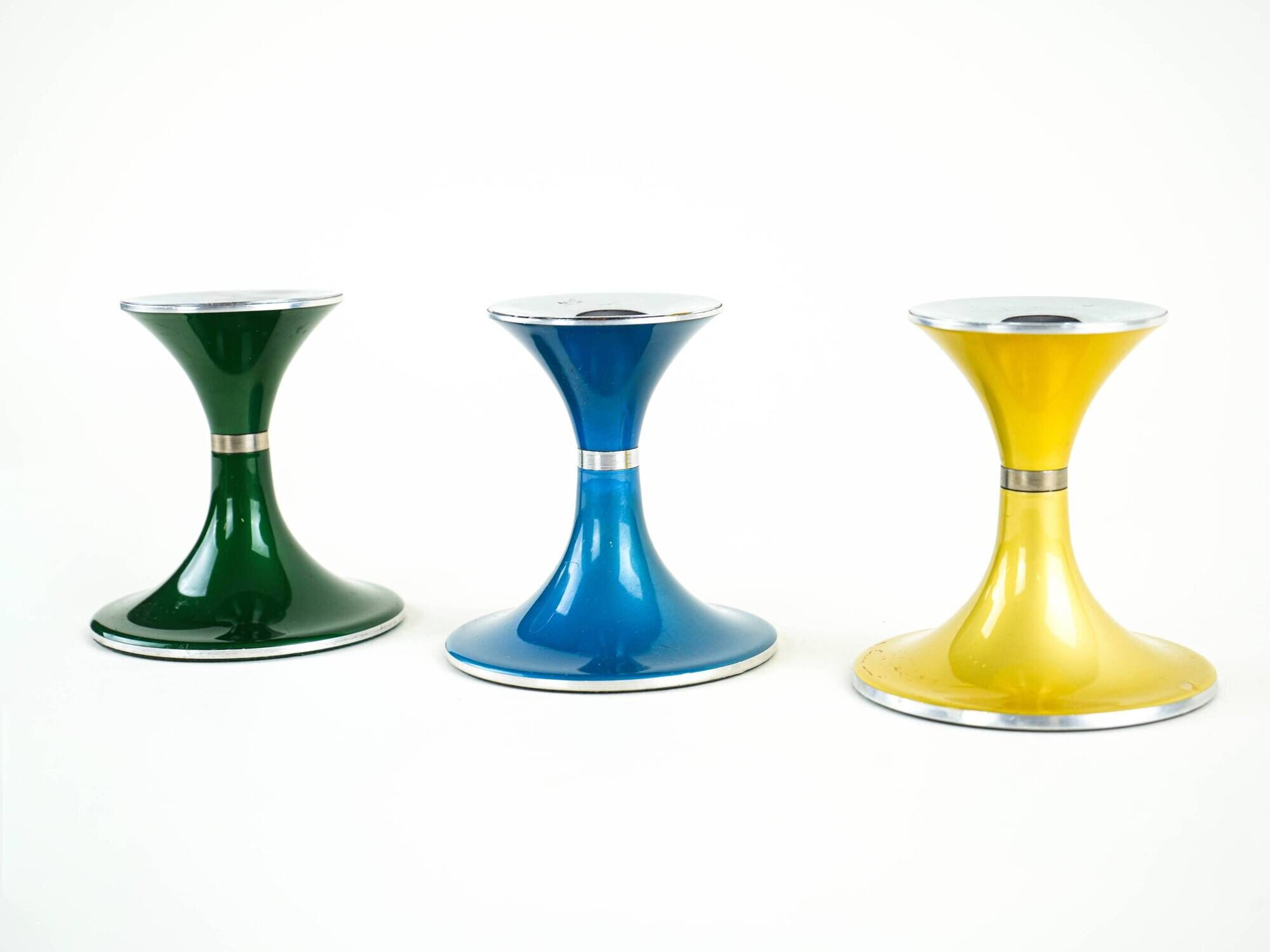 Candlestick set by Bjørn Engø, lacquered metal Space Age design, Norway