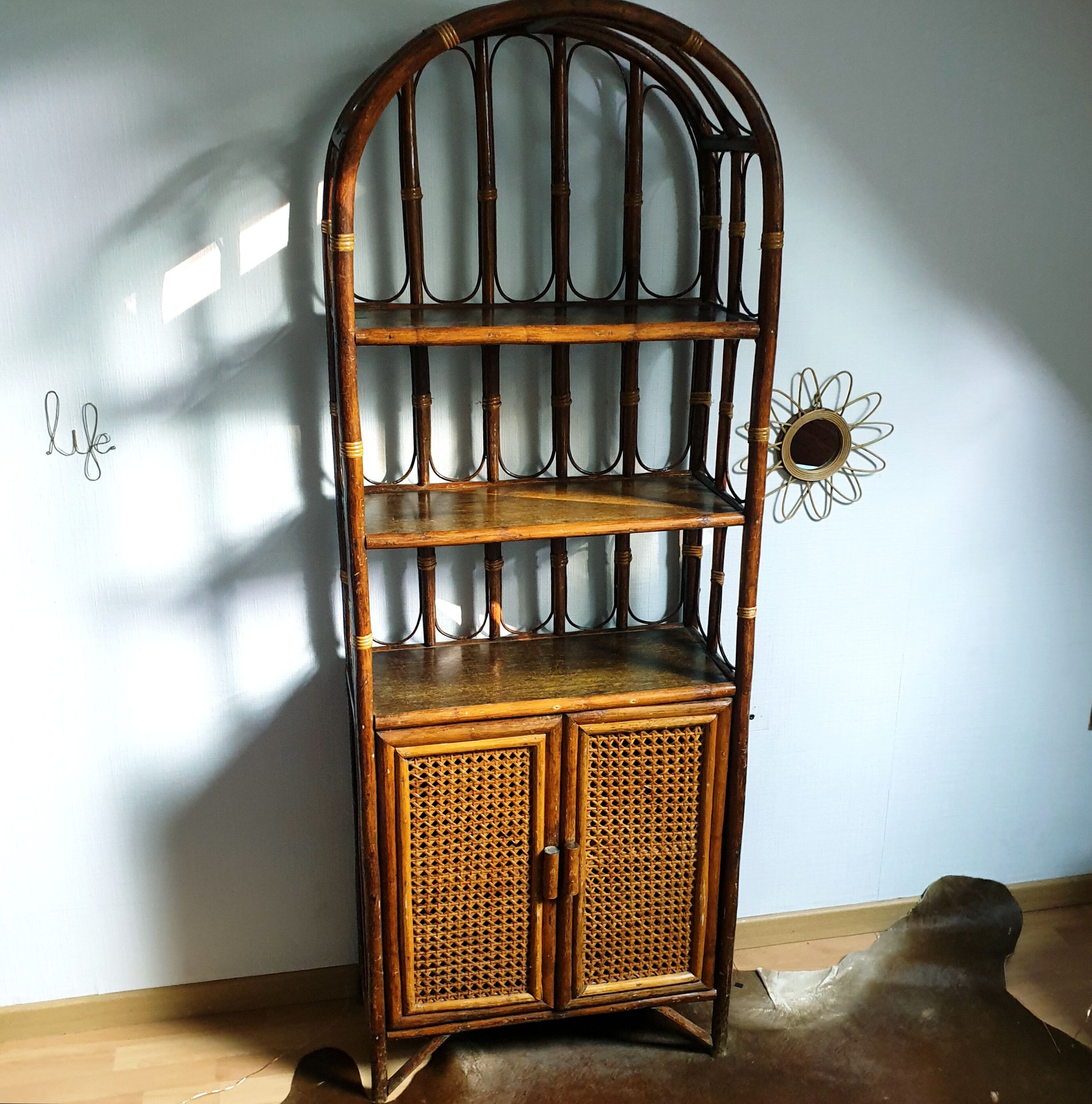 Vintage rattan bookcase