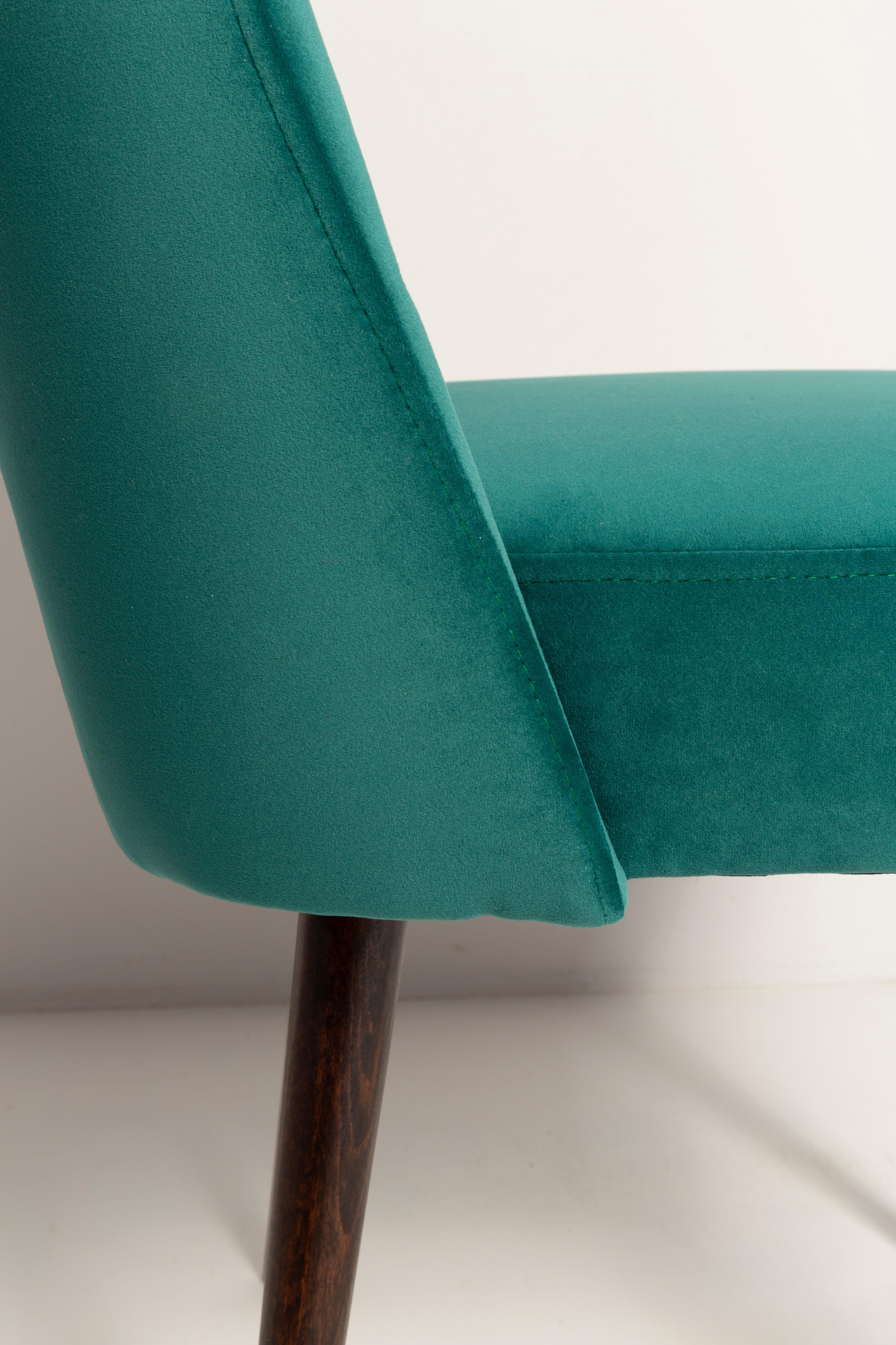 Chaise « shell » en velours crème et bois, Pologne, 1960s