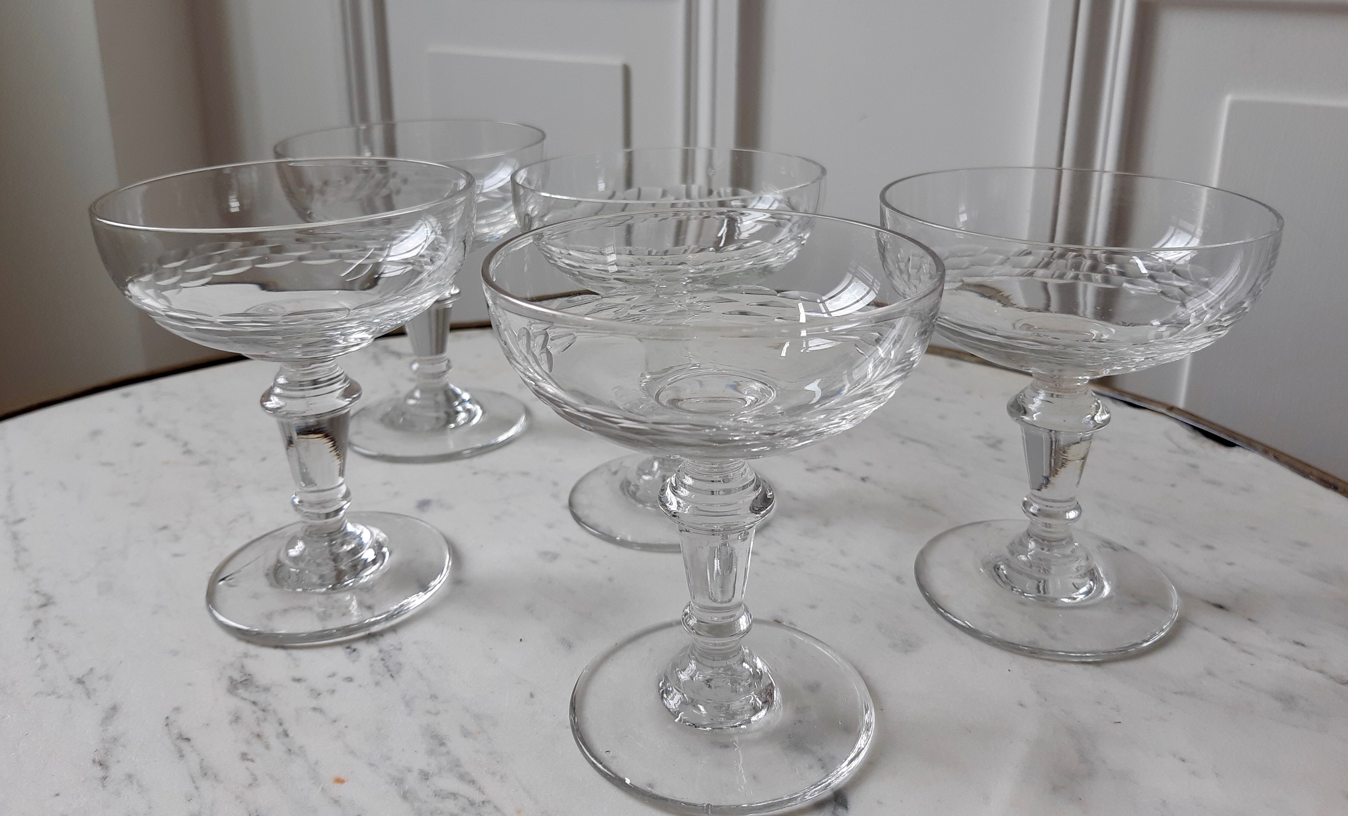 Lot of 5 20s crystal champagne glasses
