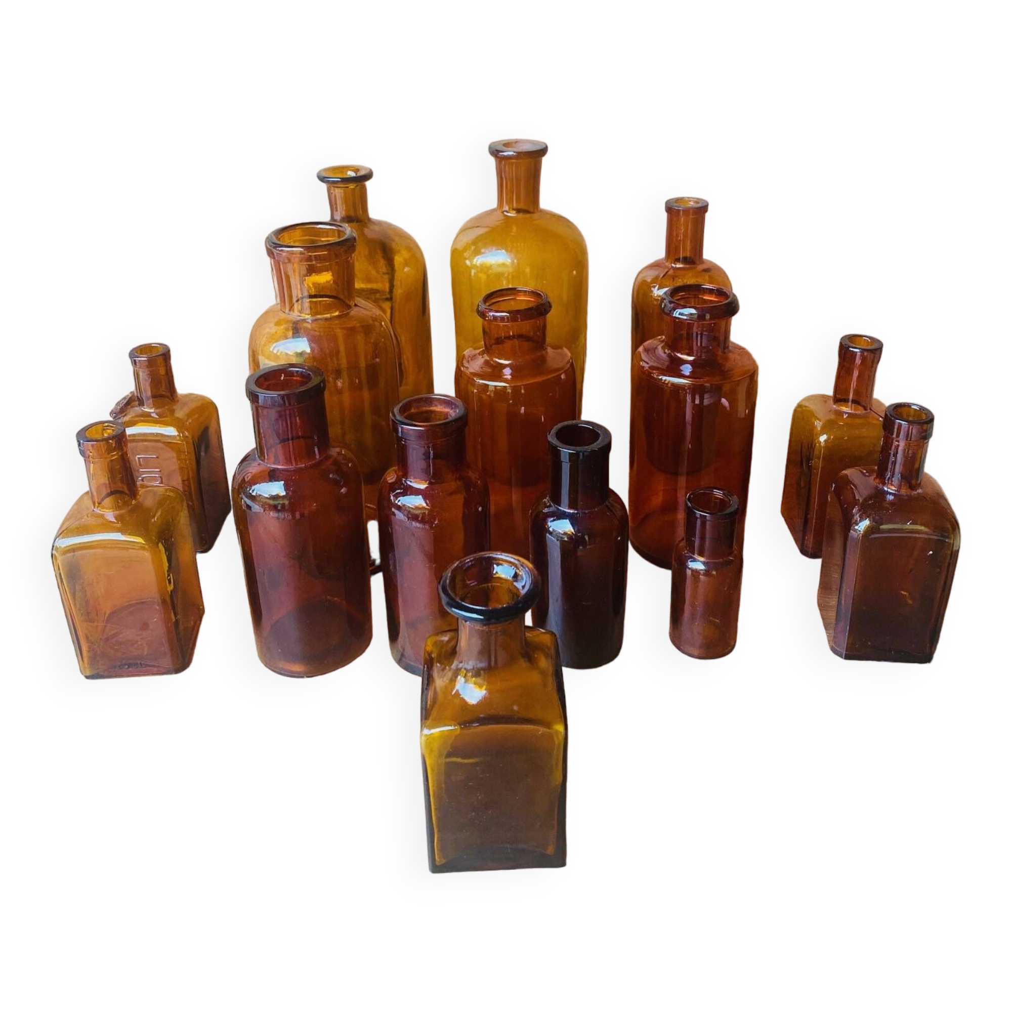Amber glass apothecary bottles. Set of 15
