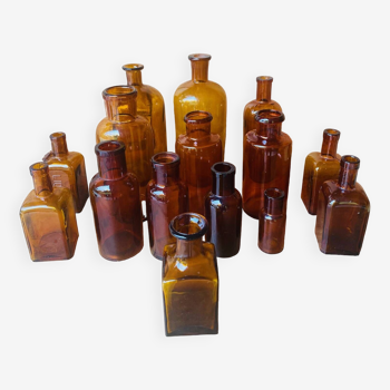 Amber glass apothecary bottles. Set of 15