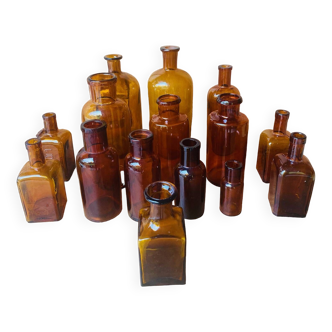 Amber glass apothecary bottles. Set of 15