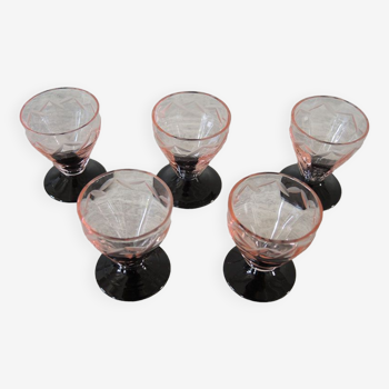 5 art deco digestive glasses black & pink