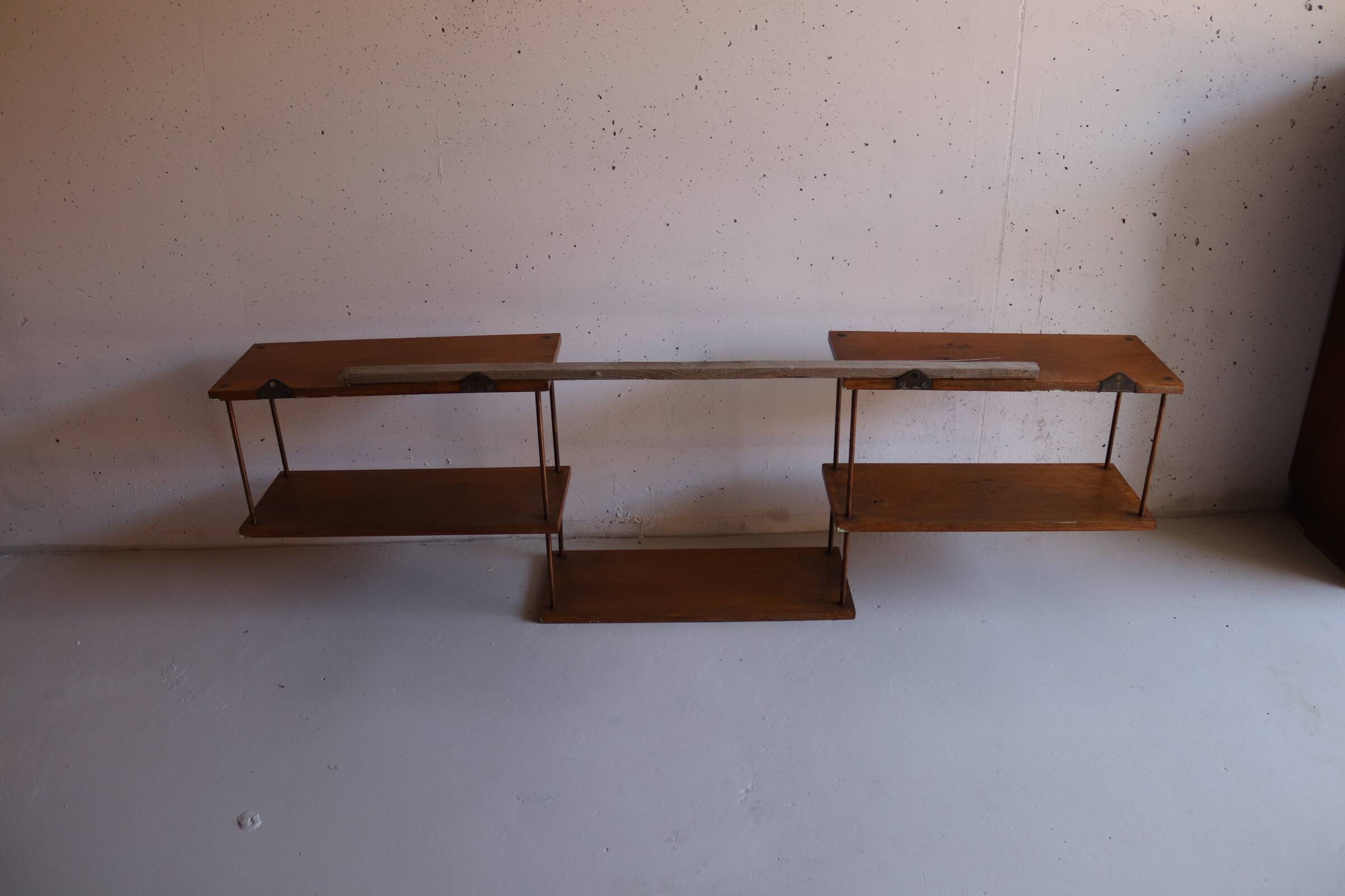 oak and copper shelf from the 50s