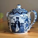 Teapot Sugar Bowl Creamer Japanese Porcelain Asian Blue White Floral Geisha