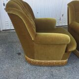 Pair of upholstered velvet armchairs