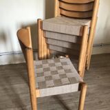 Set of 6 vintage brutalist chairs and beech and jute straps