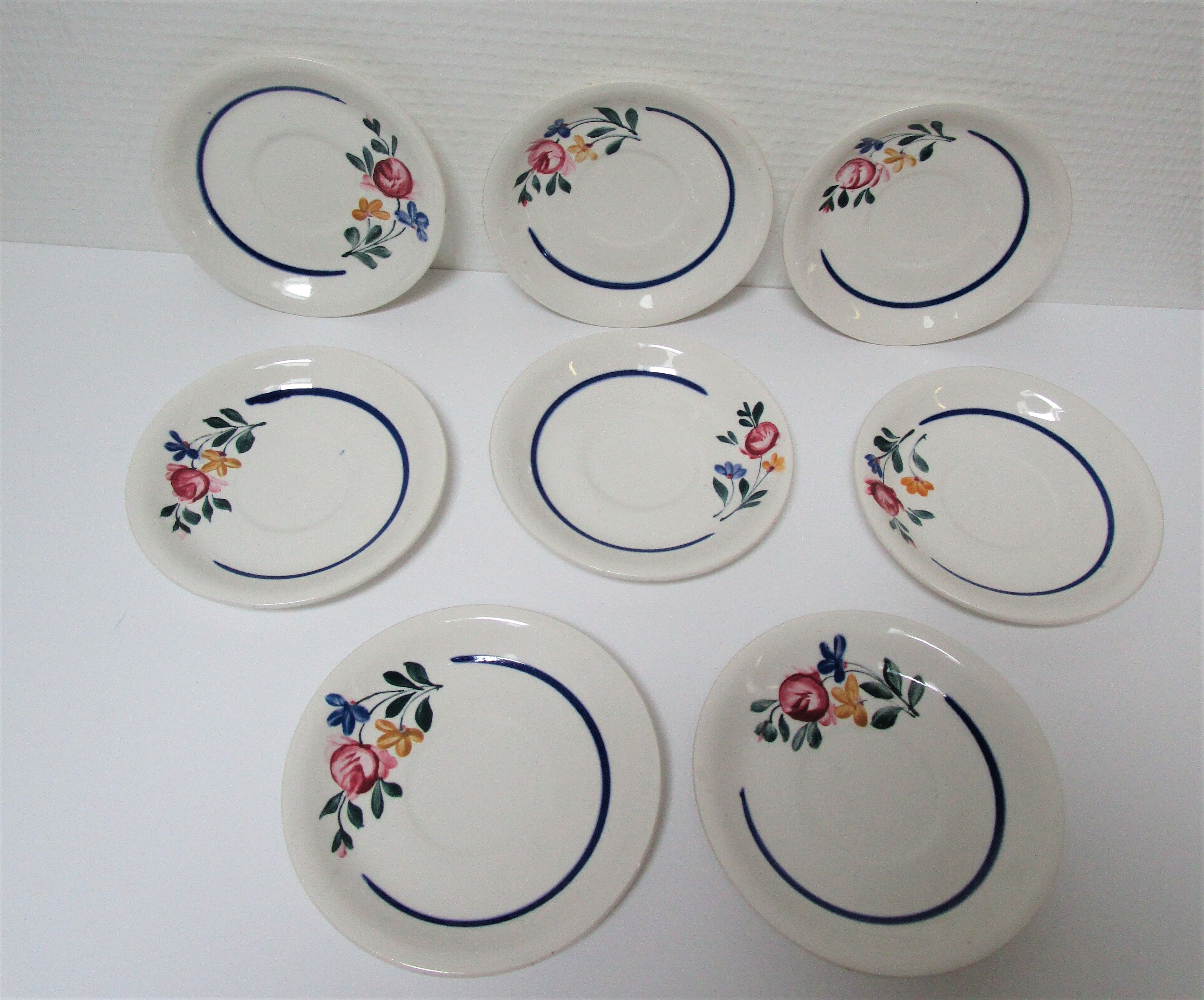 tea or coffee set model Gilberte earthenware Saint Amand floral decoration