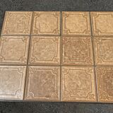 Vintage garden table with ceramic tile top and wrought iron base