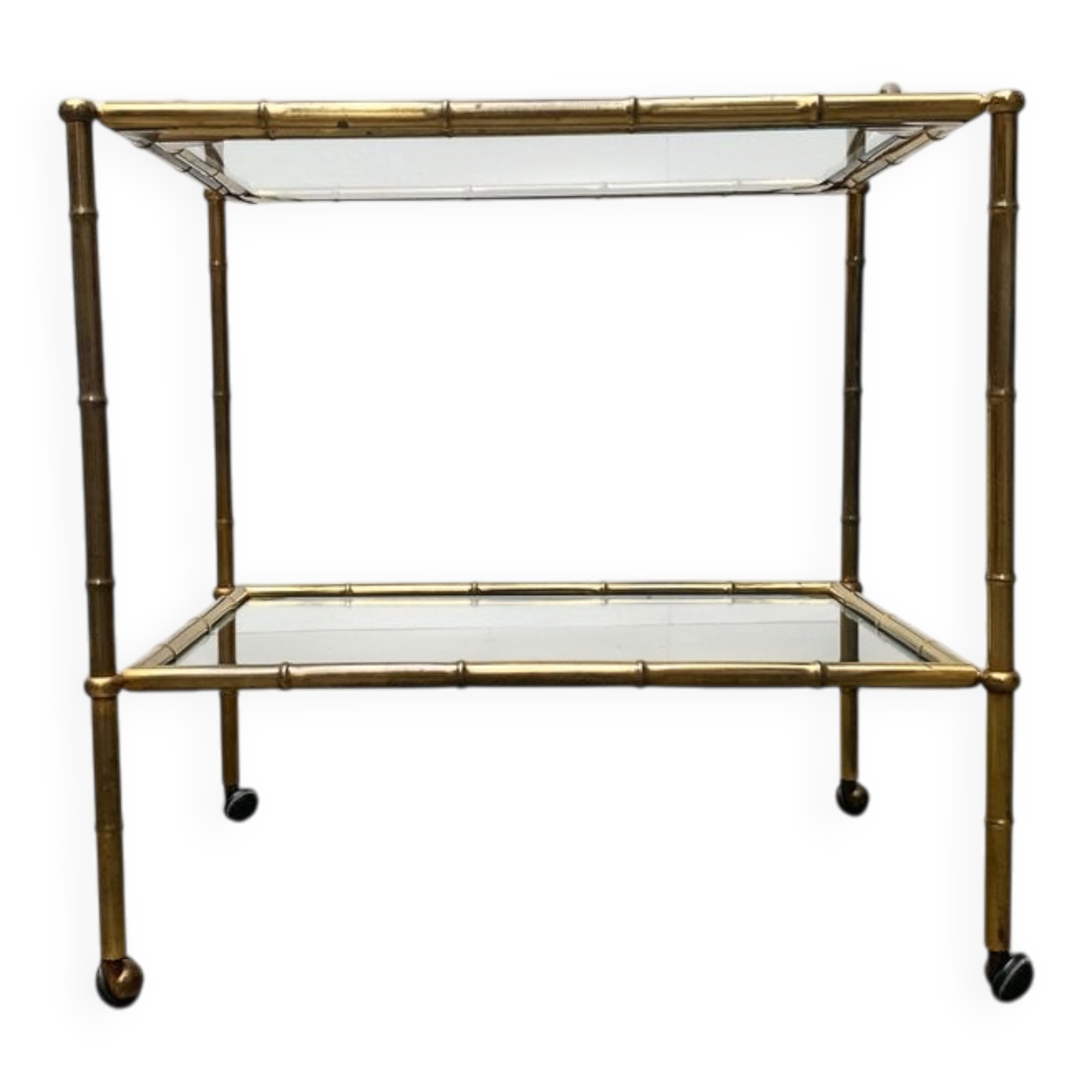 Bamboo imitation brass serving tray in Hollywood Regency style from the mid-century, 1960s.