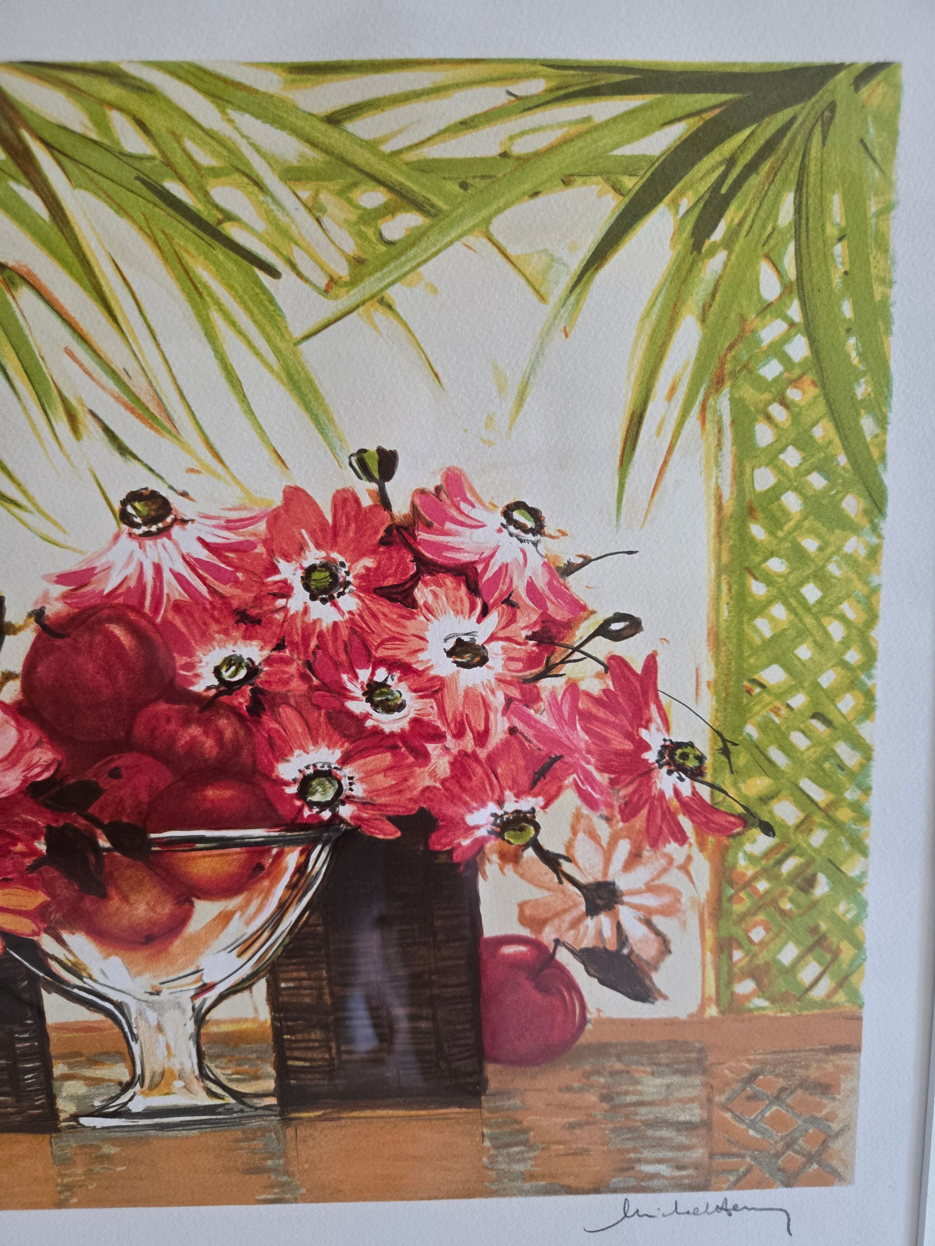 Litographie originale Michel-Henry "Bouquet Rouge"