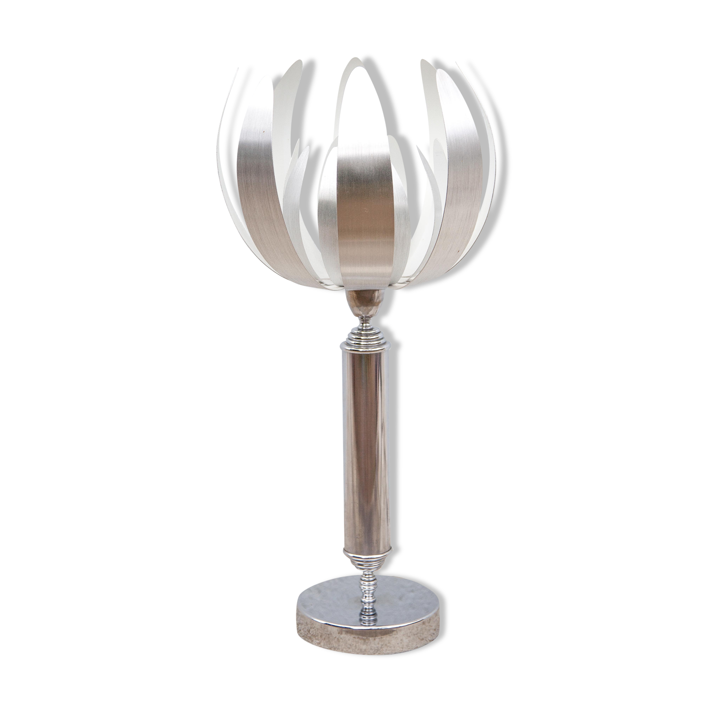 Vintage lamp, table lamp, chrome lamp with brushed steel blades, flower lamp, design lamp