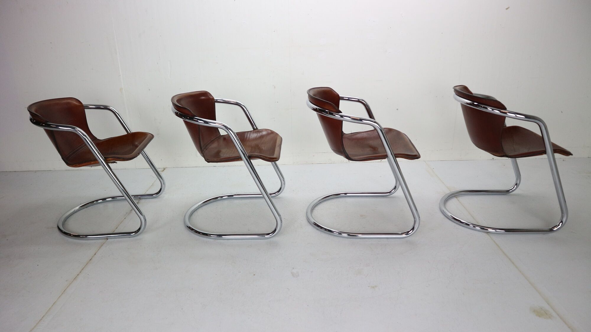 Set of 4 leather dining chairs for Cidue, 1970s, Italy