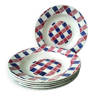 6 Assiettes creuses en faïence de Saint Amand Style Art Déco