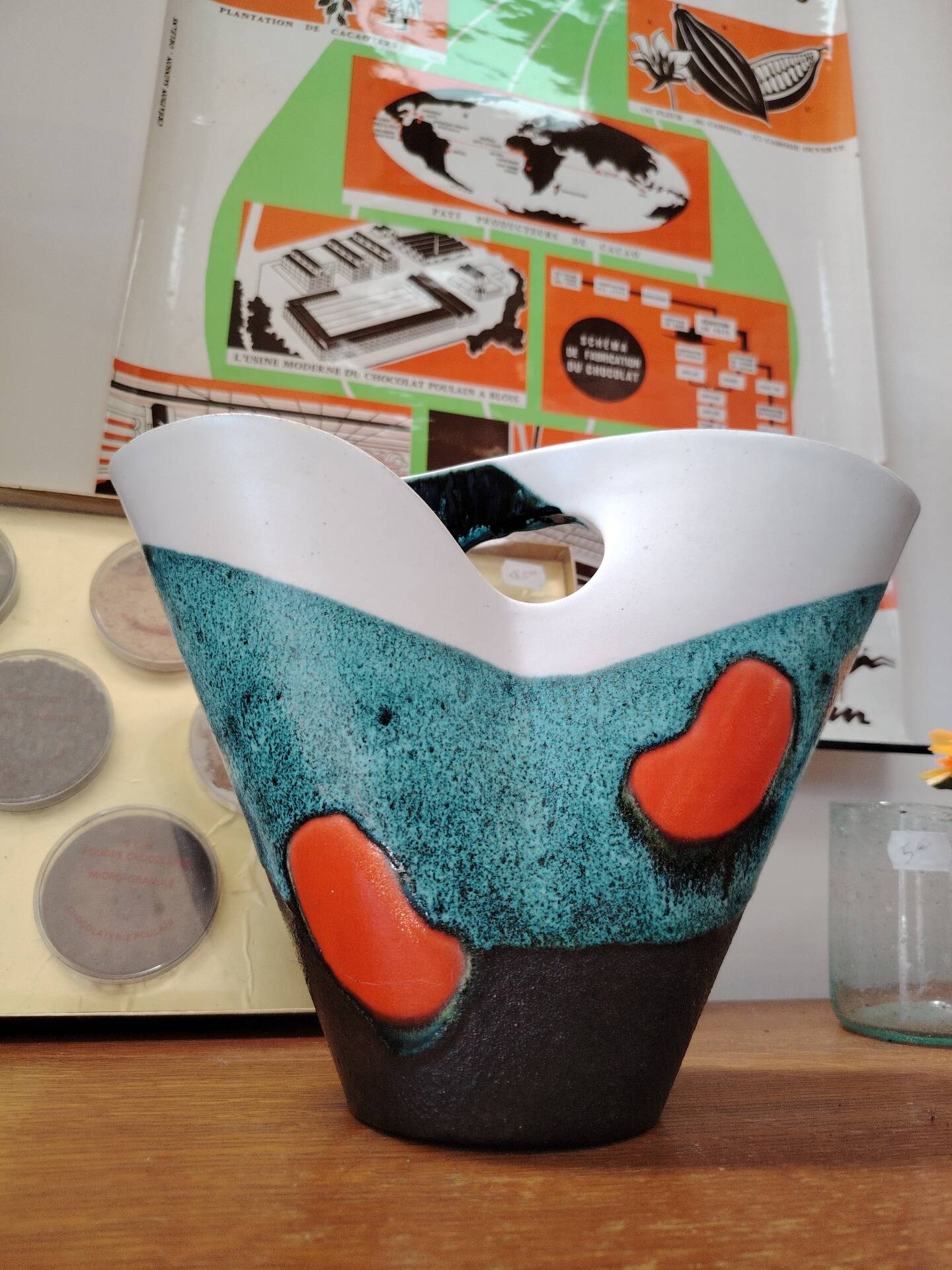 Important vase forme libre en céramique d'art par Elchinger - 1950