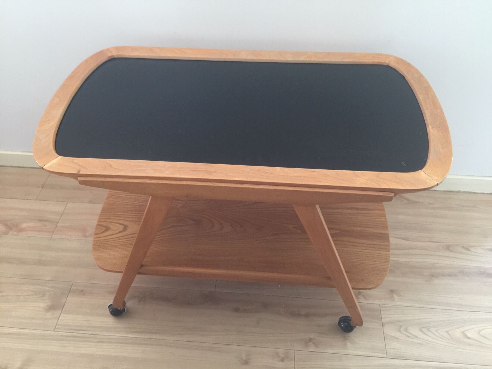 Scandinavian vintage service in wood and black glass